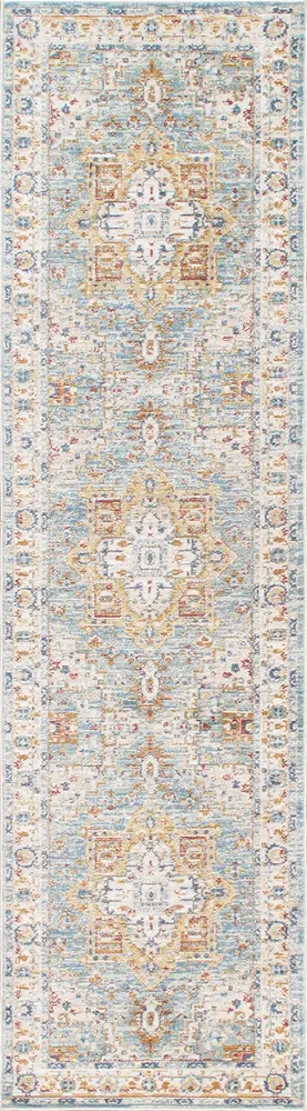 Pasargad Home Turkish Heritage Traditional L. Blue/Ivory Runner-2' 2'' X 8' 0''