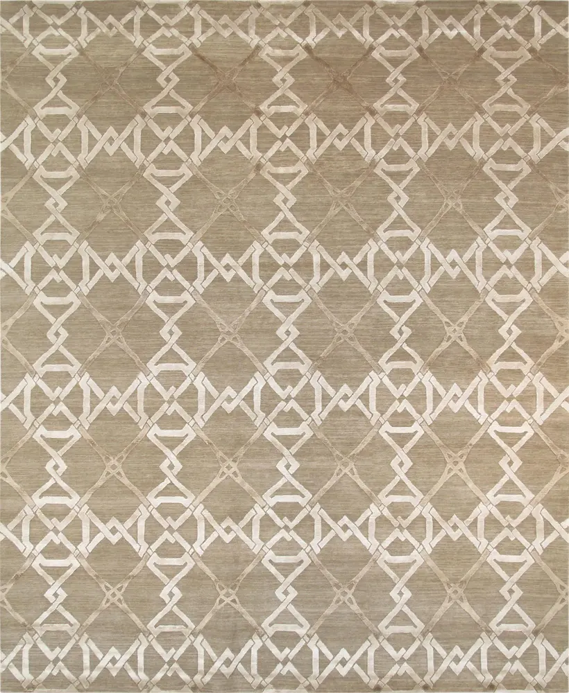 Pasargad Home Modern Collection Hand-Knotted Silk & Wool Area Rug- 8' 1