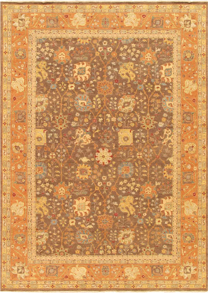 Pasargad Home Baku Collection Hand-Knotted Lamb's Wool Brown Area Rug- 9'10