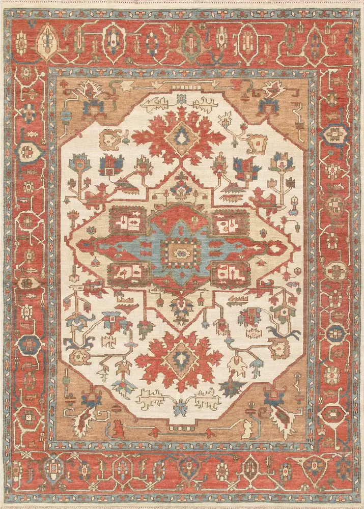 Pasargad Home Serapi Hand-Knotted Ivory/Rust 100% Wool Area Rug- 7'11'' X 9' 9''