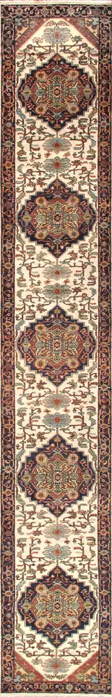 Pasargad Home Serapi Hand-Knotted Ivory Wool Area Rug- 3' 1'' X 24' 3''