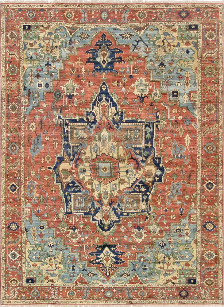Pasargad Home Serapi Hand-Knotted Rust/Rust 100% Wool Area Rug- 9'10'' X 14' 3''