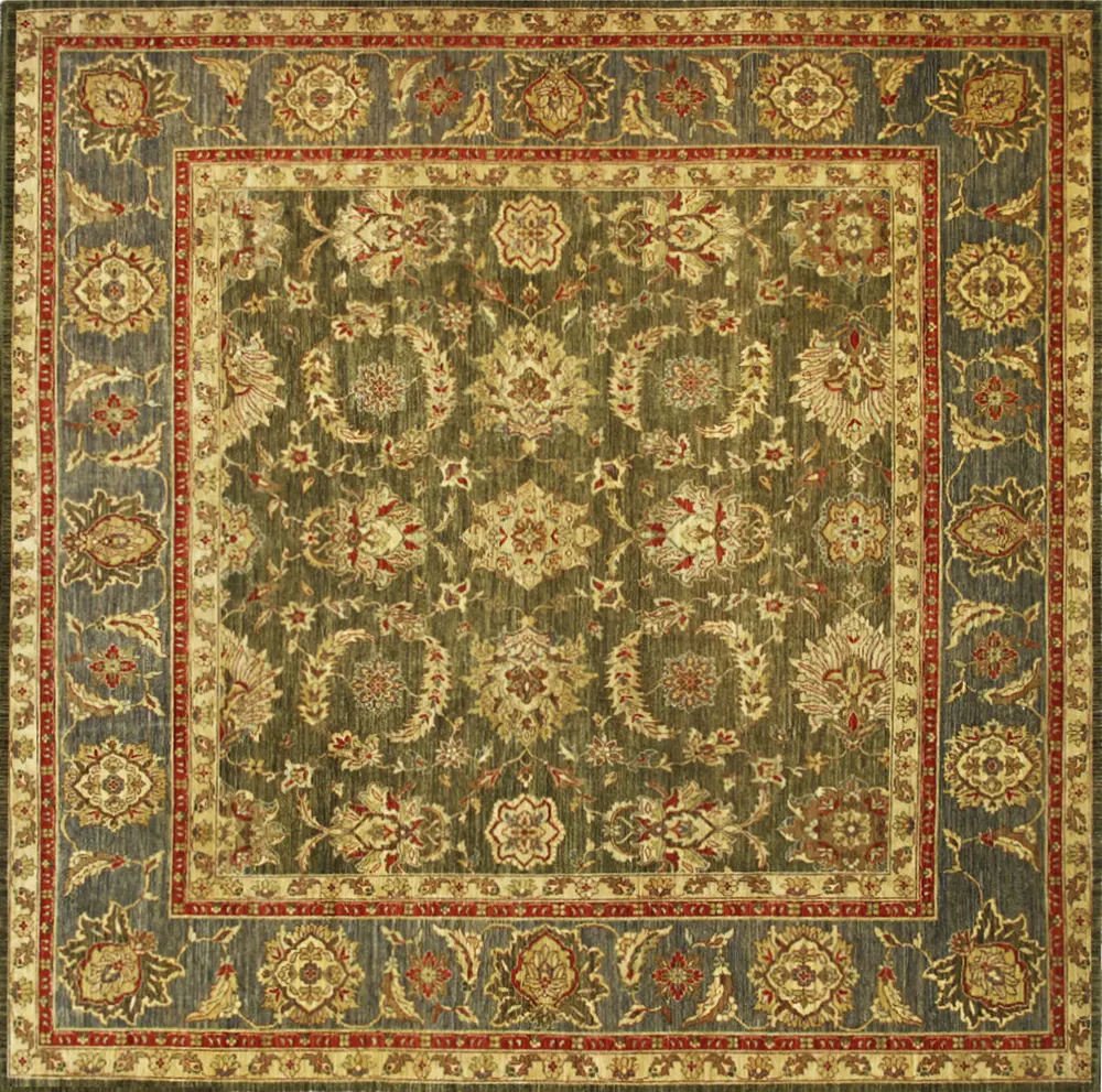 Pasargad Home Denver Collection Hand-Knotted Green Lamb's Wool Area Rug- 9'10