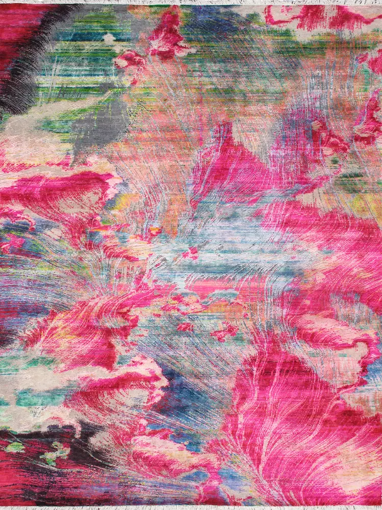 Pasargad Home Modern Hand-Knotted Abstract Sari Silk & Wool Area Rug- 8'10'' X 12' 2'', Multicolor