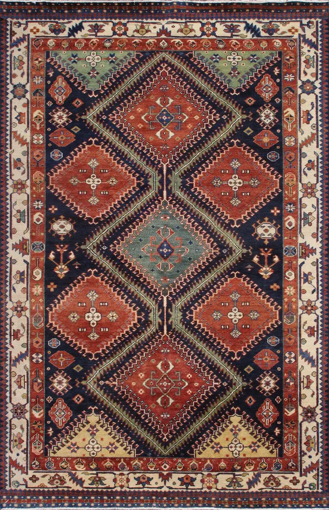 Pasargad Home Kazak Collection Hand-Knotted Navy Wool Area Rug- 6' 8'' X 10' 3''