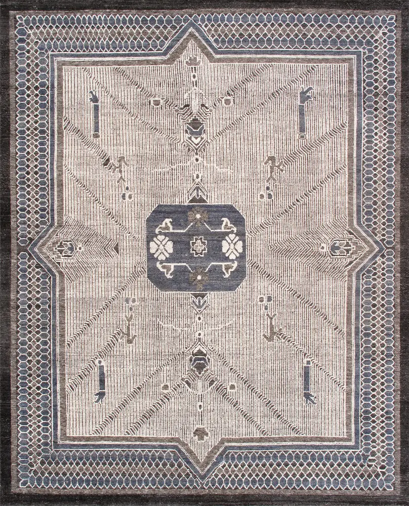 Pasargad Home Khotan Collection Hand-Knotted Ivory Wool Area Rug- 9' 3'' X 11' 6''
