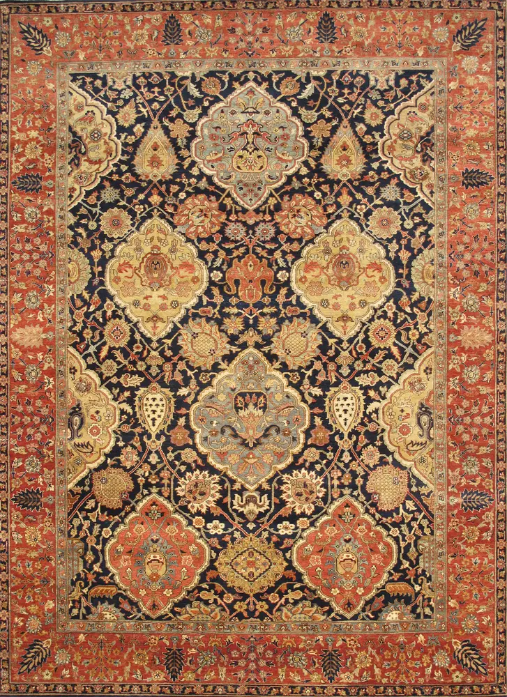 Pasargad Home Kerman Hand-Knotted Navy Wool Area Rug-7' 9'' X 10' 1''
