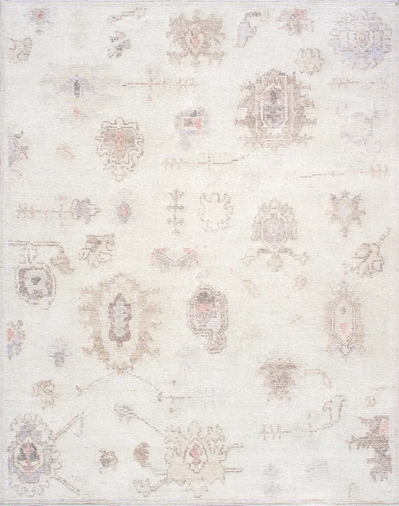 Pasargad Home Oushak Collection Hand-Knotted Wool Beige Area Rug- 9' 3'' X 12' 0''