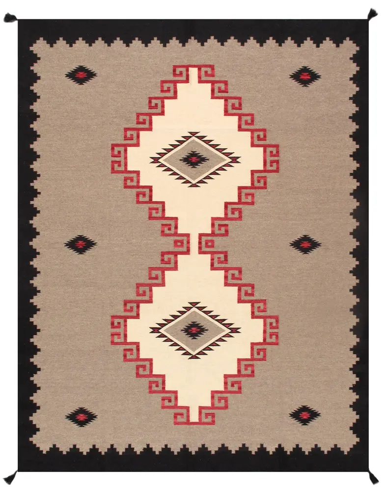 Pasargad Home Tuscany Collection Geometric 100% Wool Mocha/Ivory Area Rug- 8' 3'' X 9'10''