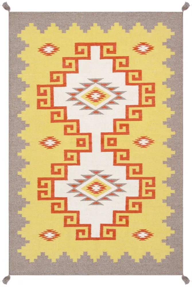 Pasargad Home Tuscany Collection Reversible Wool Yellow Area Rug- 3'11'' X 6' 0''