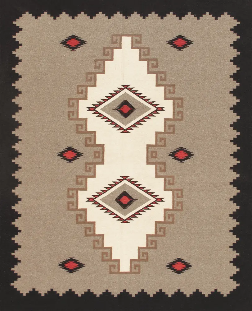 Pasargad Home Tuscany Collection Geometric 100% Wool Mocha/Ivory Area Rug- 8' 2'' X 9'11''