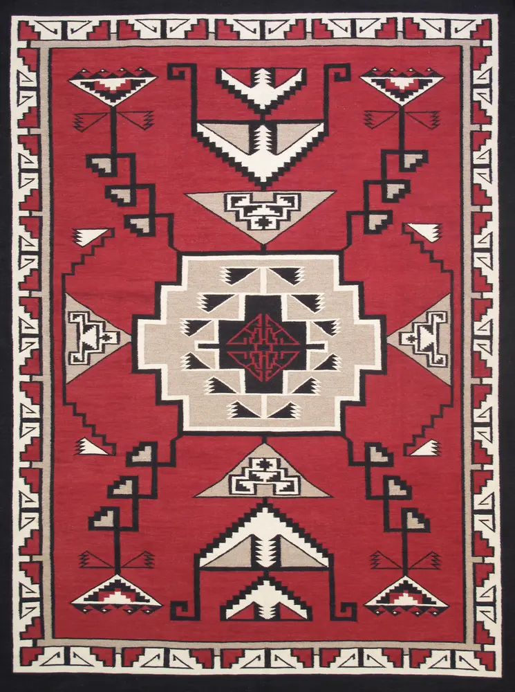 Pasargad Home Tuscany Collection Geometric 100% Wool Red/Black Area Rug- 8' 1'' X 9' 9''