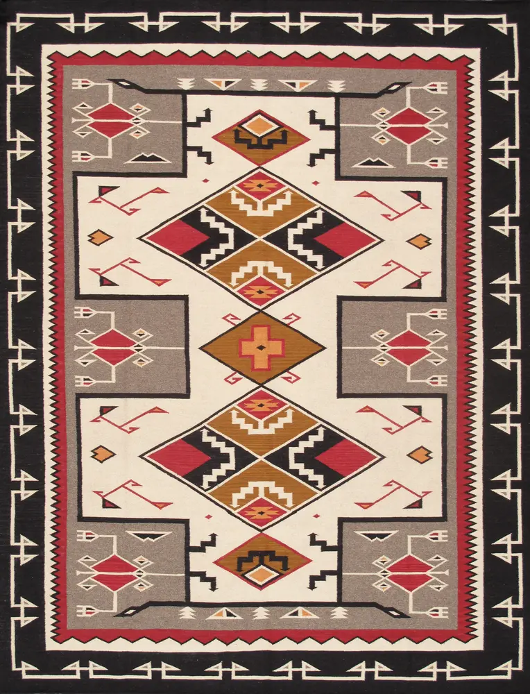 Pasargad Home Tuscany Collection Geometric 100% Wool Ivory/Multi Area Rug- 8' 0'' X 9' 9''