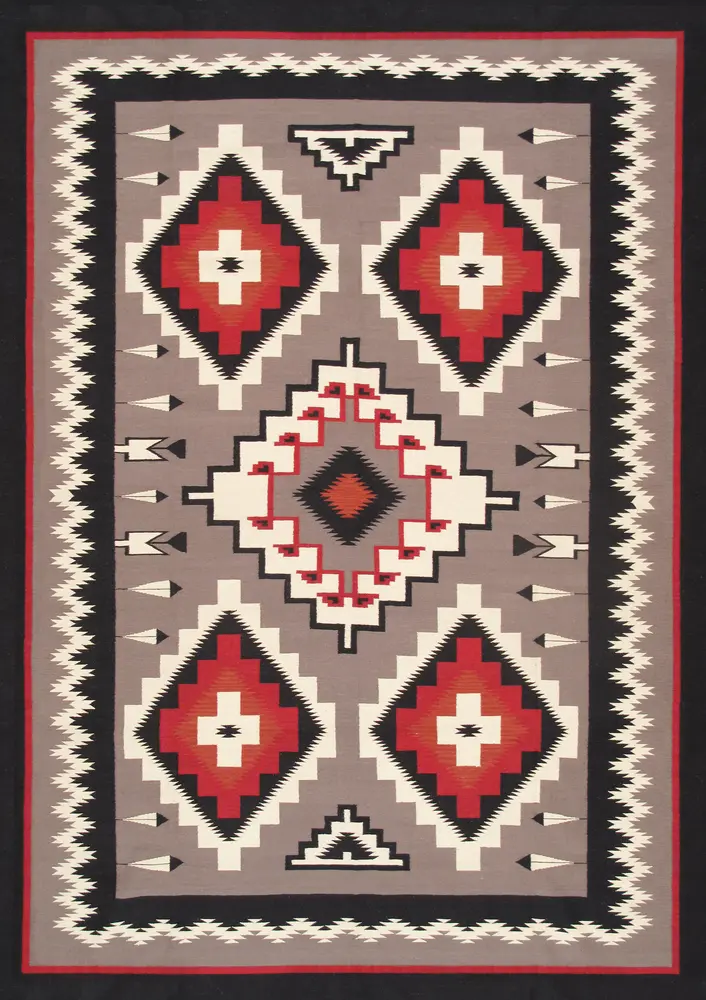 Pasargad Home Tuscany Collection Geometric 100% Wool Grey/Black Area Rug- 9'10'' X 13'10''