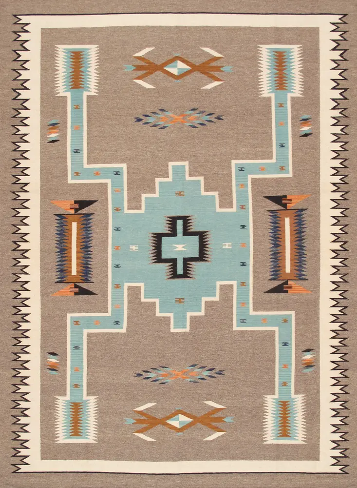 Pasargad Home Tuscany Collection Geometric 100% Wool Mocha/Ivory Area Rug- 8'10'' X 11'10''