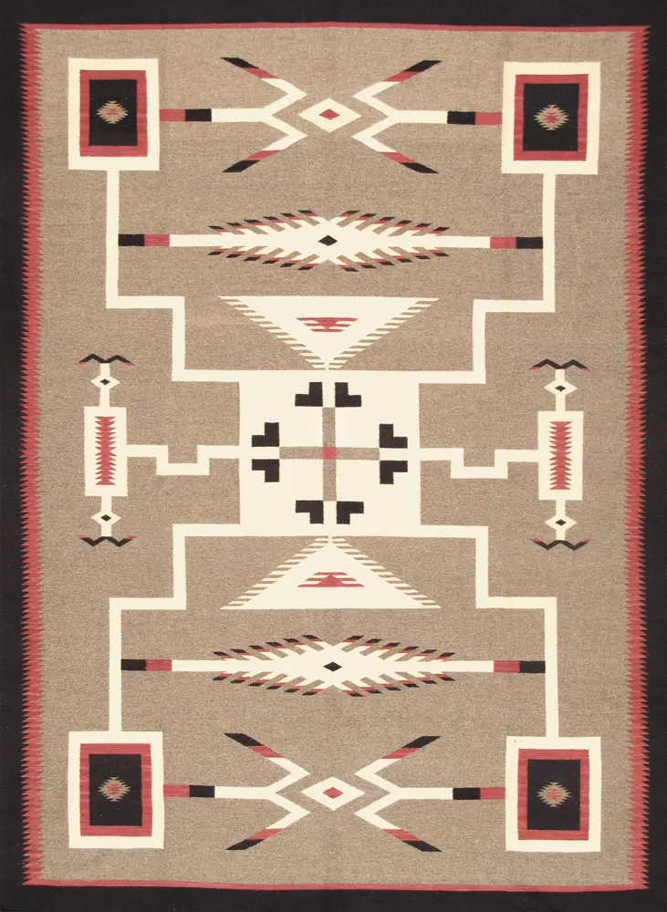 Pasargad Home Tuscany Collection Geometric 100% Wool Mocha/Black Area Rug- 8' 8'' X 12' 0''