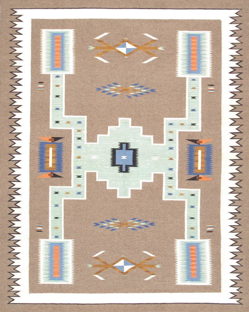 Pasargad Home Tuscany Collection Geometric 100% Wool Mocha/Ivory Area Rug- 8' 2'' X 9'10''