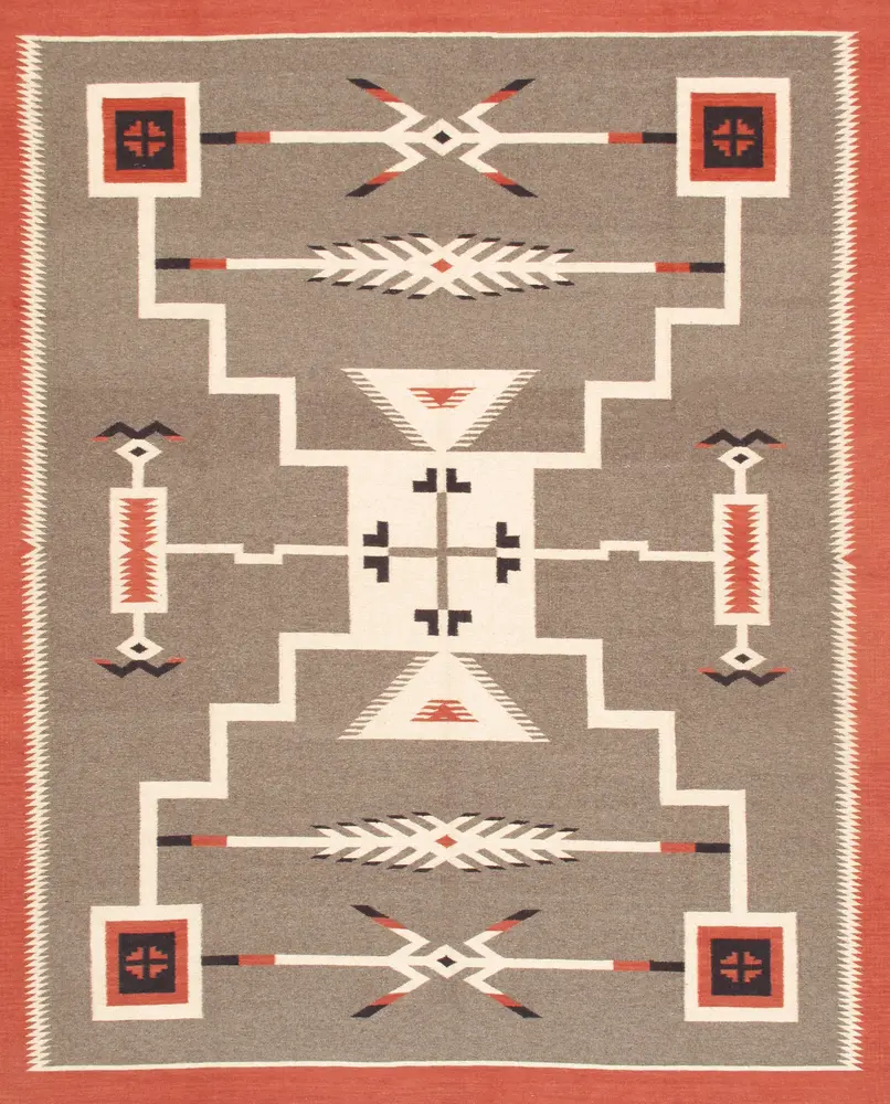 Pasargad Home Tuscany Collection Geometric 100% Wool Mocha/Salmon Area Rug- 8' 1'' X 9'11''