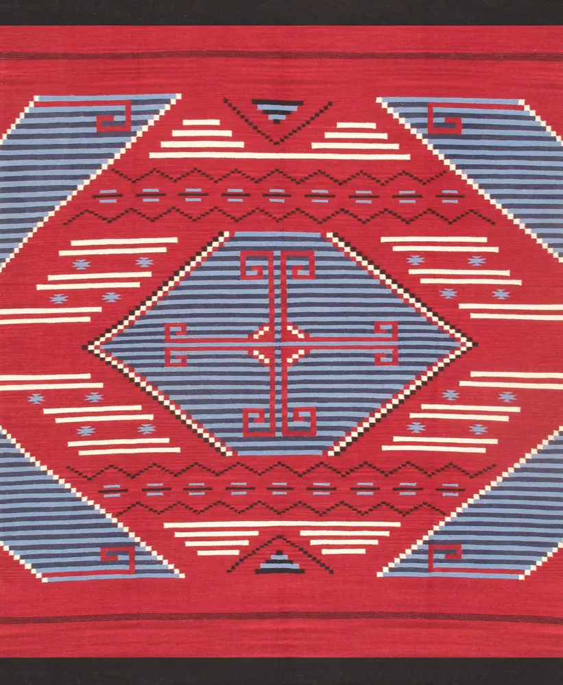 Pasargad Home Tuscany Collection Geometric 100% Wool Red/Multi Area Rug- 8' 2'' X 9'11''