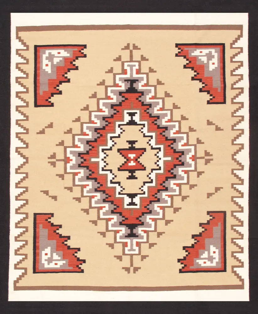 Pasargad Home Tuscany Collection Geometric 100% Wool Beige/Black Area Rug- 6' 0'' X 9' 0''