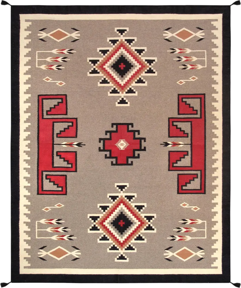 Pasargad Home Tuscany Collection Geometric 100% Wool Mocha/Black Area Rug- 7' 9'' X 10' 4''