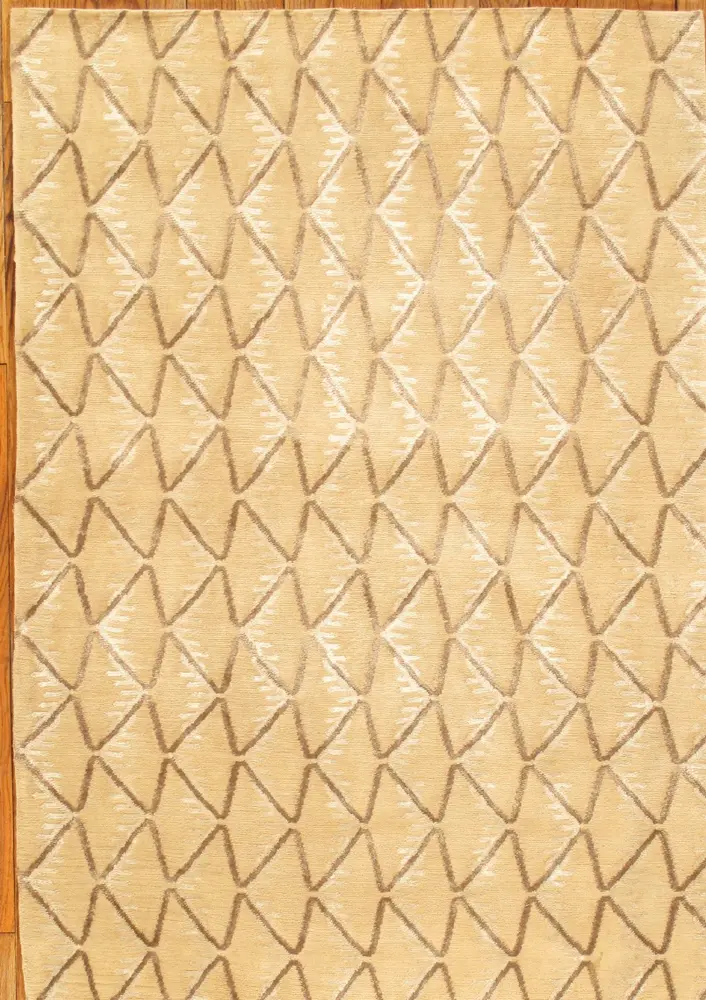 Pasargad Home Modern Collection Hand-Knotted Silk & Wool Beige Area Rug- 3'11