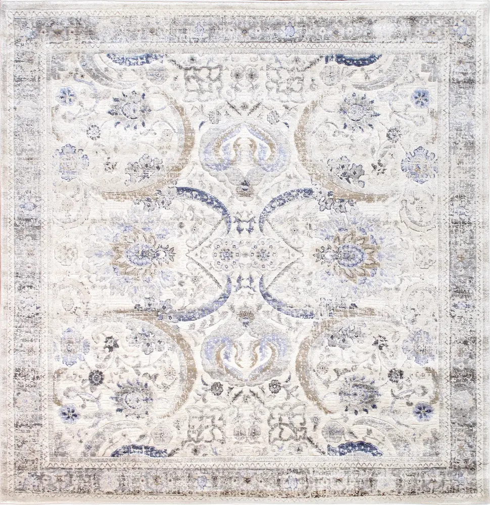 Pasargad Home Fantasia Collection Polypropylene Square Area Rug- 6' x 6', Ivory