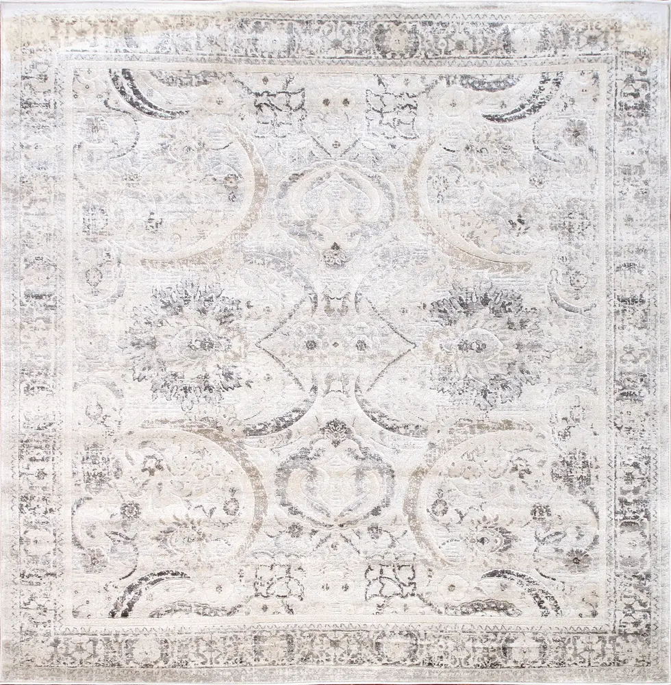 Pasargad Home Fantasia Collection Polypropylene Square Area Rug- 6' x 6', Ivory