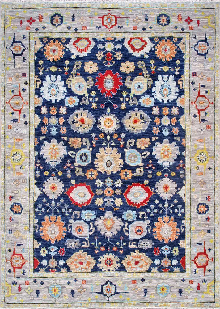 Pasargad Home Oushak Collection Hand-Knotted Wool Navy Area Rug- 9'11