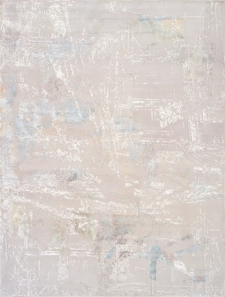 Pasargad Home Modern Collection Hand-Knotted Silk & Wool Abstract Rugs-10' 2'' X 14' 3'', Silver