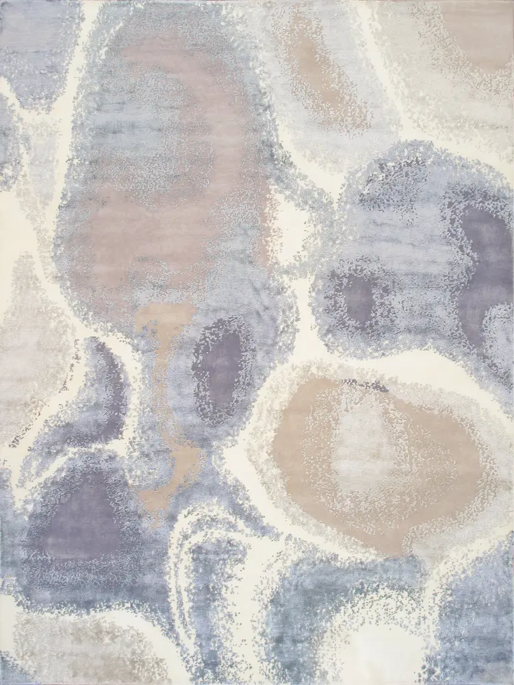 Pasargad Home Modern Collection Hand-Knotted Silk & Wool Abstract Rugs- 9' 1'' X 12' 2'', Ivory