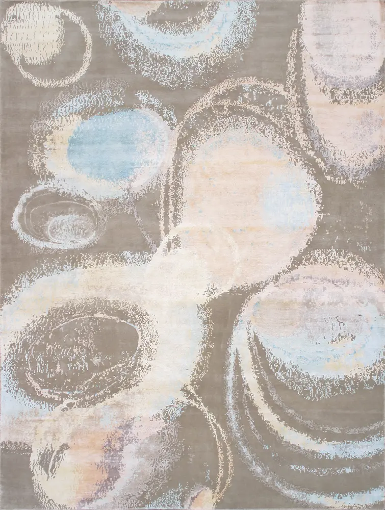 Pasargad Home Modern Collection Hand-Knotted Silk & Wool Abstract Rugs- 9' 2'' X 12' 2'', Ivory