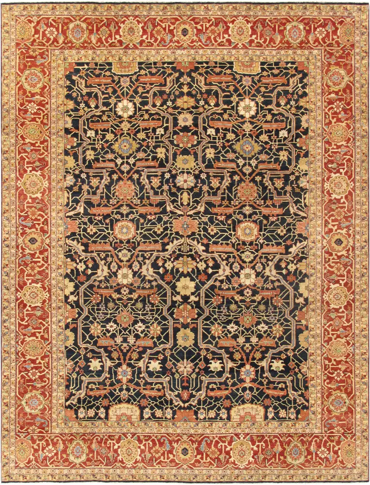 Pasargad Home Denver Hand-Knotted Navy Lamb's Wool Area Rug- 9' 1