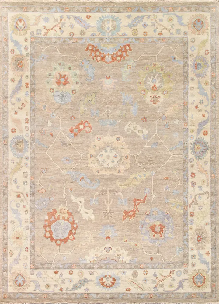 Pasargad Home Oushak Hand-Knotted Beige Wool Area Rug- 7'10'' X 9'10''