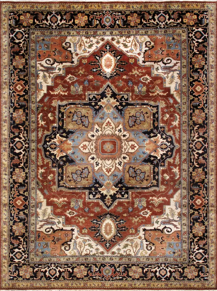 Pasargad Home Serapi Collection Hand-Knotted Rust Wool Area Rug- 9' 8'' X 13' 8''