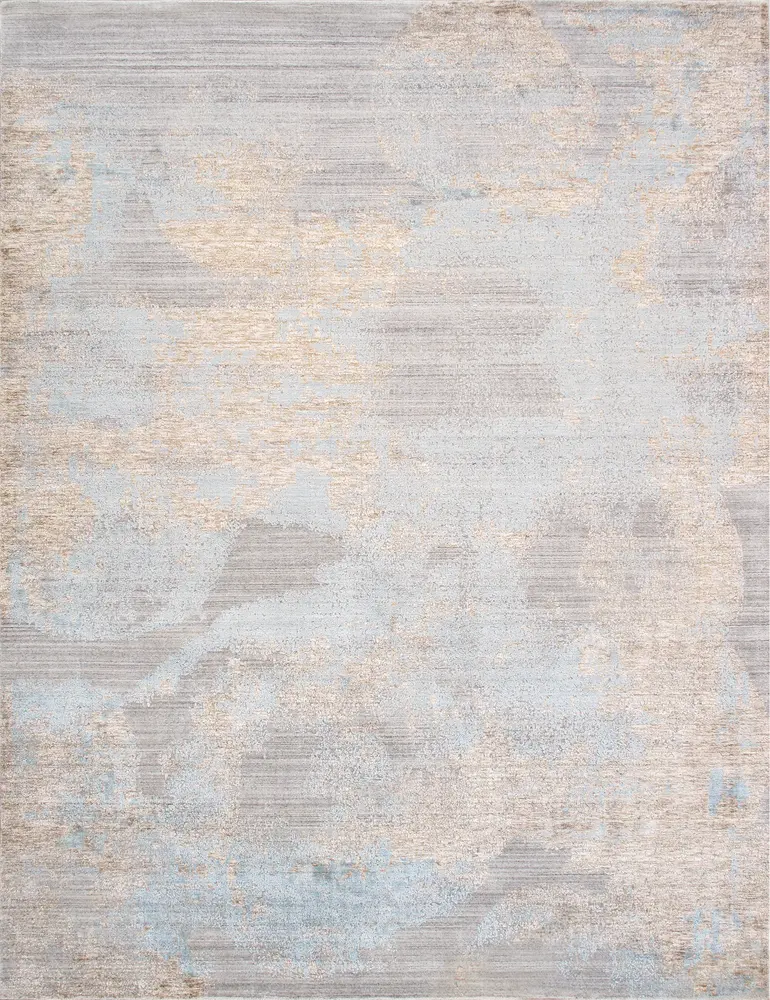 Pasargad Home Malibu Collection Hand-Loomed Grey/Aqua Area Rug- 8' 0'' X 10' 0''