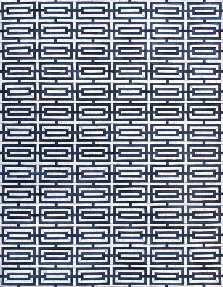 Pasargad Home Galaxy Collection Silver/Navy Cowhide Area Rug- 5' 0'' X 8' 0''