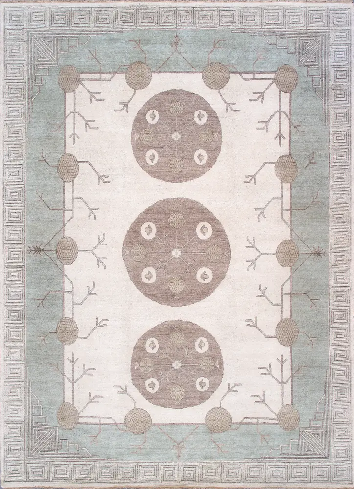 Pasargad Home Khotan Collection Hand-Knotted Ivory Wool Area Rug-10' 3'' X 14' 2''