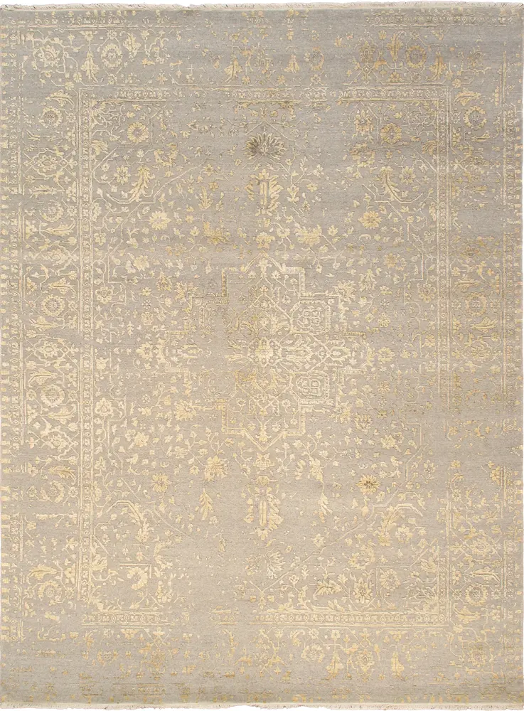 Pasargad Home Transitional Hand-Knotted Silver/Gold Area Rug-9' 1'' X 11'11''