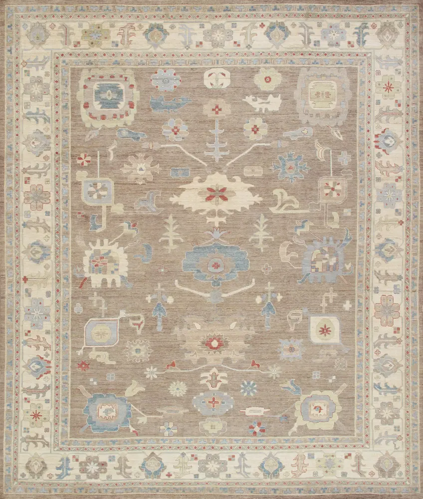 Pasargad Home Melody Hand-Knotted Mocha Wool Area Rug-12' 6'' X 14' 5''