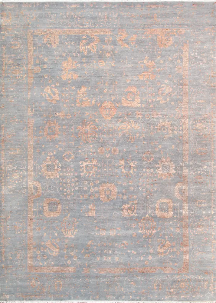 Pasargad Home Transitional Collection Hand-Knotted Grey Bsilk & Wool Area Rug-10' 0