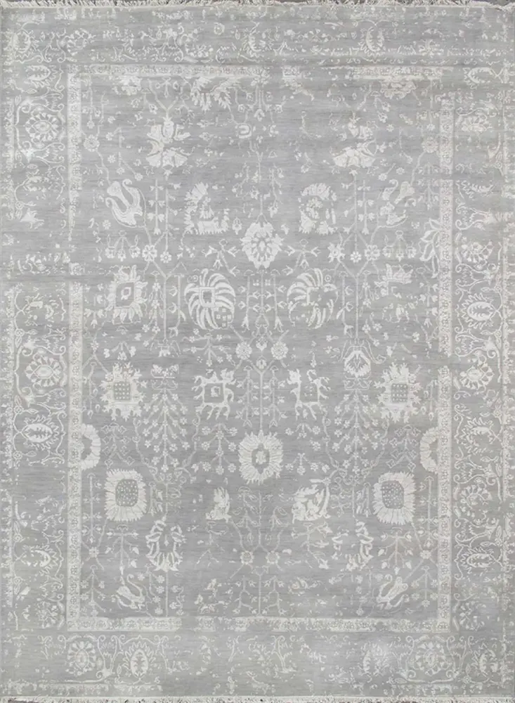 Pasargad Home Transitional Collection Hand-Knotted Silk & Wool Area Rug- 8' 0