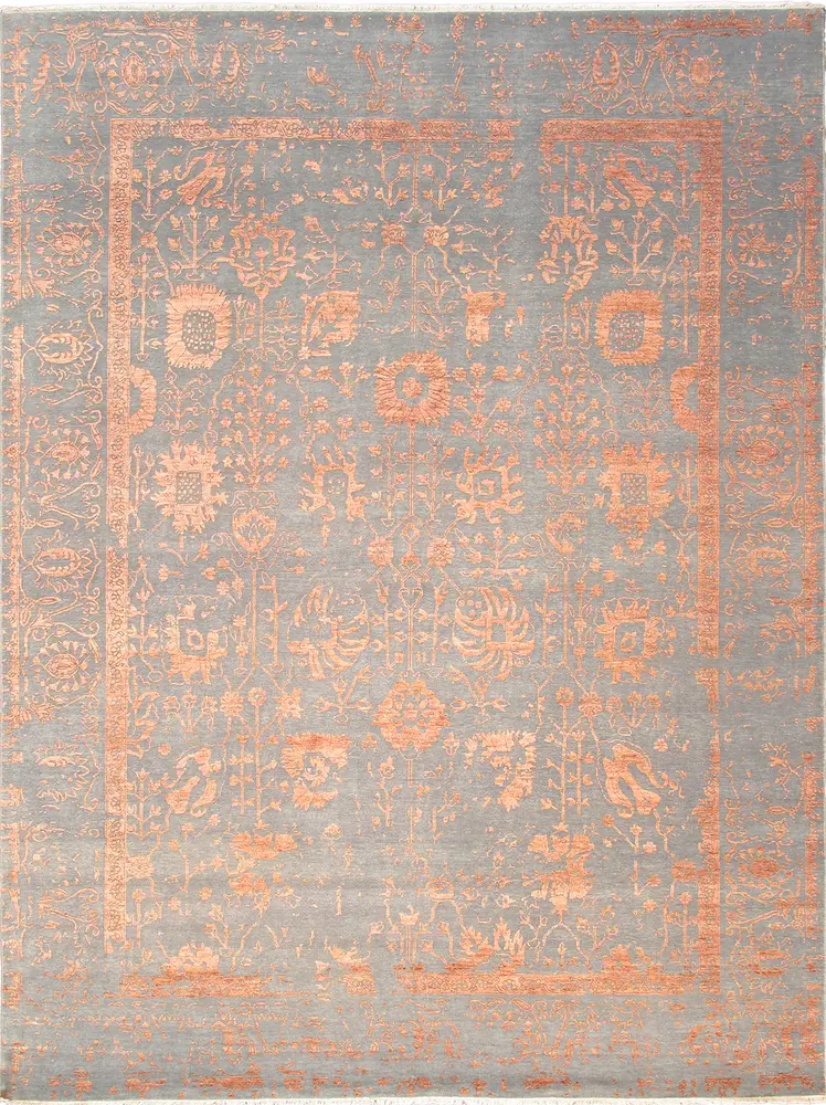 Pasargad Home Transitional Hand-Knotted Grey/Salmon Area Rug-9' 0'' X 11'11''