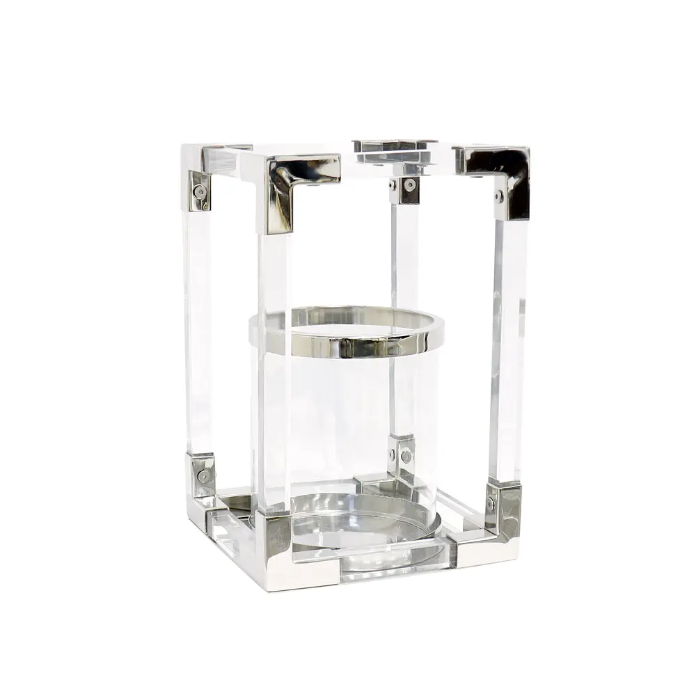 Pasargad Home Soren Chrome Polished Lucite Lantern, Small