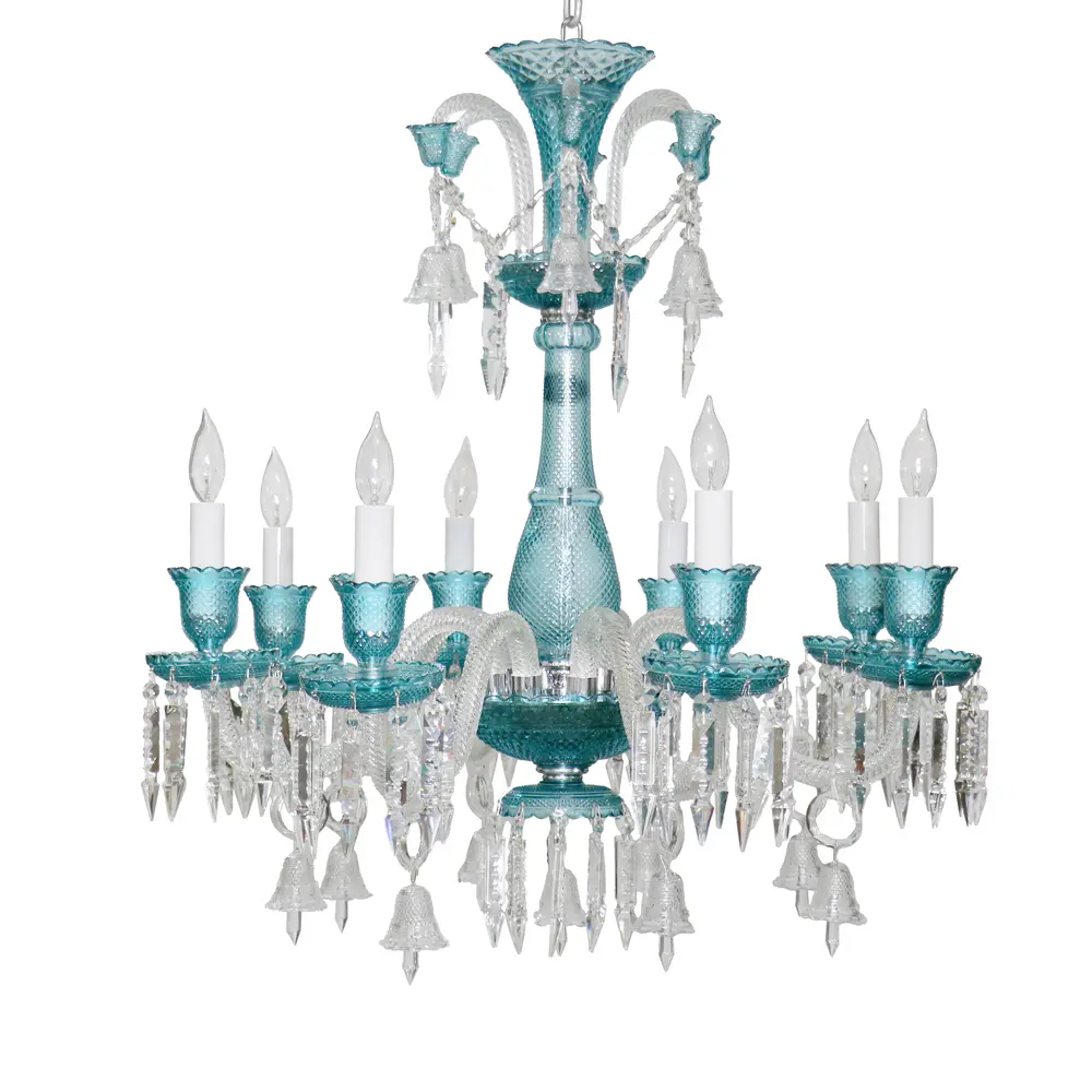 Pasargad Home Elegant Murano-Style Glass Chandelier with  8-Light Crystal Drop Design