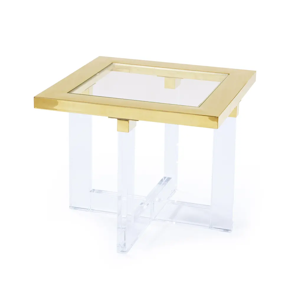 Pasargad Home Vicenza Lucite Side Table, White/Gold