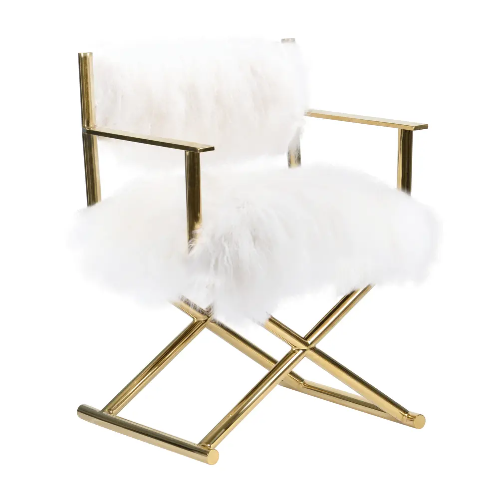 Pasargad Home Paris Love Mongolian Fur Director's Chair, Ivory