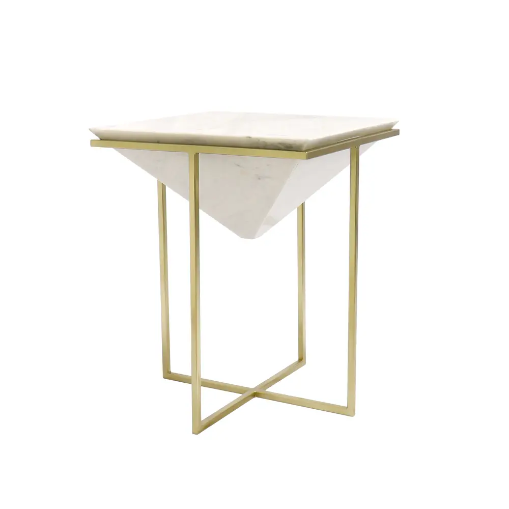 Pasargad Home Perama Marble & Stainless Steel Side Table, White