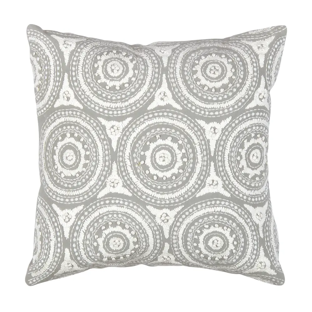 Pasargad Home Naples Embroidered Pillow, Grey/Ivory