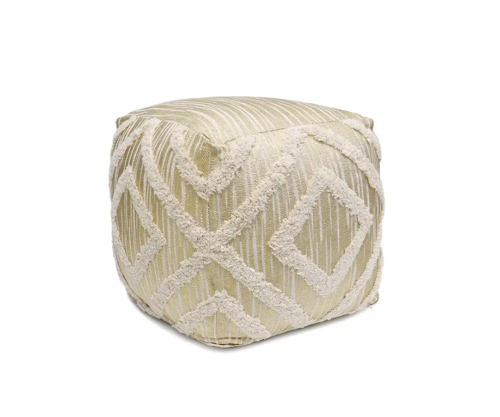 Pasargad Home Grandcanyon Cotton Shaggy Pouf (Ivory)
